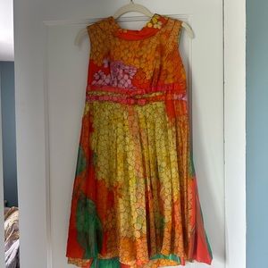 Rare Vintage Hanae Mori 60s Retro Floral Chiffon Psychedelic Shift Dress XS / S